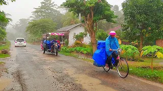 Enjoyable Rainy Walk | Very Cold Weather | Heavy Rain And Terrible Lightning In a Beautiful Twilight