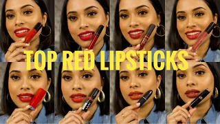 BEST RED LIPSTICKS FOR BROWN / INDIAN SKIN | MY TOP 8 RED LIPSTICKS | DRUGSTORE AND HIGH END