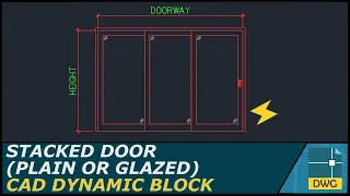 Stacked Door (Plain or Glazed): AutoCAD Dynamic Block (Elevation View)