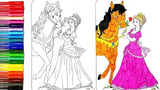 Coloring Princess with Horse + 200 Stickers 💜🐴 Horse Coloring for Kids | Pages for Kids