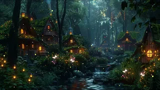 Small Village with Night, Cricket Sounds, Water sounds + Owl for 5 Hours✨Magical Space to Relax