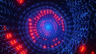 Free 4K Animation. Tunnel with luminous red spheres moving in waves. Infinitely looped animation