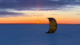 Snowkiting around island of Hailuoto in Finland