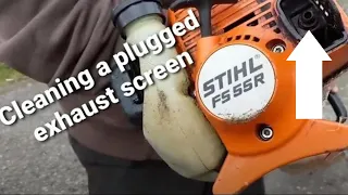 How to clean a plugged exhaust screen - spark arrestor on a Stihl Weedeater (if it's bogging) #stihl