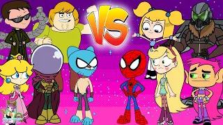 Teen Titans Go! vs. Mario Spiderman and friends Cartoon Character Color Swap - SETC