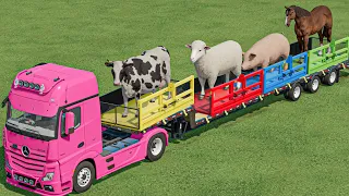 TRANSPORT OF COLORS ! ALL ANIMALS TRANSPORTING WITH BARBIE TRUCK ! Farming Simulator 22