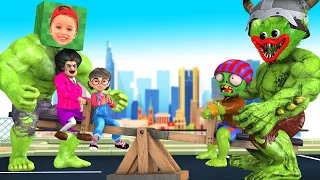 Miss T and Hello Neighbor Troll NickHulk Vlad and Tani vs Giant ZombieHulk - Scary Teacher 3D Funny