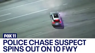 Police chase suspect spins out on 10 Freeway, suspect in custody