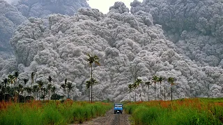 The powerful eruption of the most active volcano Sakurajima in Kyushu, Japan