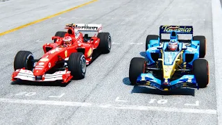 Renault F1 2005 SLICK TYRES vs Ferrari F1 2004 - Interlagos GP