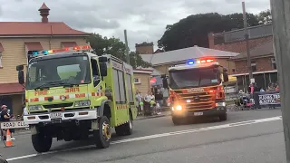 QFRS 643A 1253 643L Spare 0774 Leaving Rail Museum With Lights Sirens/649A Spare 1063 Arriving