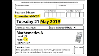 IGCSE Mathematics June 2019 - 4MA1/1H