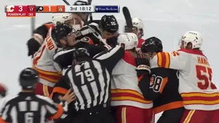 Scrum Ensues After Travis Sanheim Shoots Puck After Whistle