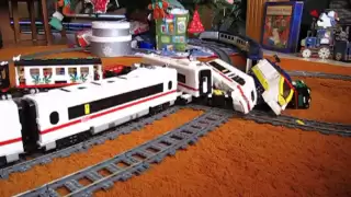 LEGO train crash high speed Eurostar and ICE 3 on 9V double track