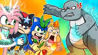 Four Elements Save City - Fire, Water, Air and Earth VS Godzilla | Sonic the Hedgehog Animation