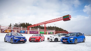 Дуэль-тест: Subaru WRX STi vs Subaru WRX vs Audi S3 vs Volkswagen Golf R. Кто круче едет по льду?!