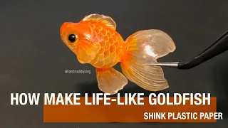 【Shrink Paper Craft Tutorial】How to make 3D Life-like Goldfish?  [English]