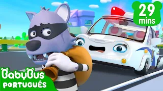 Carro de Polícia e Lobo 🚓 | Canções de Carro | Desenhos Animados | BabyBus Português