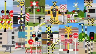 【踏切アニメ】アジアのふみきりがいろんな場所でカンカン😂😂😂Asian Railroad crossings on various places!!