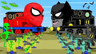 BATMAN T-REX, GODZILLA vs GREEN ALIENS, Car, Truck,CHOO-CHOO CHARLES: Truck Rescues Dinosaurs