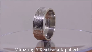 Münzring / Coin Ring - 5 Reichsmark "Paul von Hindenburg" poliert / polish