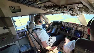 Cockpit view, BOEING-747, full APPROACH and LANDING at New York JFK. Not soft, but  safe landing!!