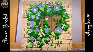 Hanging flower basket | Acrylic painting | Relaxing Art | Floral | Non Realistic | Fun Art |