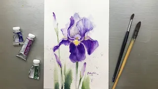 Watercolor Painting - Purple Iris-Tutorial Step by Step.