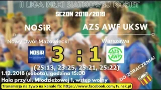 tv.nsk.pl 2018-12-01 Siatkówka: NOSiR Nowy Dwór Maz. vs AZS AWF UKSW Warszawa 3:1 cały mecz