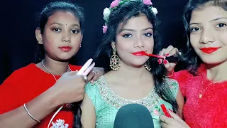 ASMR My Two Sister Doing My Hairstyle And New year Party Makeup💄 👧