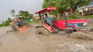 Mahindra 4x4 and Sonalika 60 Rx Stuck in Mud Pulling by NOVO 605 and Escort Hydra