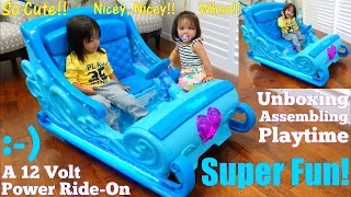 Disney Frozen 2 Toys: 12 Volts Disney Frozen Sleigh Ride-On Power Wheels Unboxing and Playtime