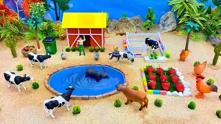 DIY making mini Farm Diorama and swimming pool for Cow, Chicken - Mini Hand Pump for Farm Animals