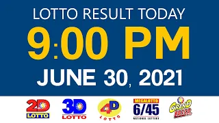 Lotto Results Today June 30 2021 9pm Ez2 Swertres 2D 3D 4D 6/45 6/55 PCSO