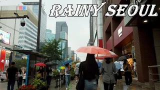 Walk through the cool rainy Seoul gangnam streets that blow away the hot heat