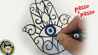 Como desenhar Hamsa Olho Grego - passo a passo