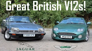 Jaguar XJS vs Aston Martin DB7 - Great British V12s (1988 XJ-S Convertible & 2000 Vantage Road Test)