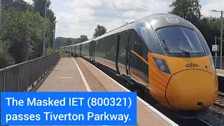 The Masked IET (800321) passes through Tiverton Parkway, GWML. 26/08/2021.