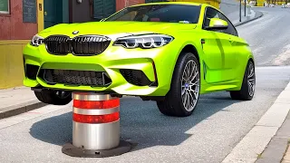 Cars vs Small and Giant Bollards x Stairs on Road x Ditch Trap ▶️ BeamNG Drive