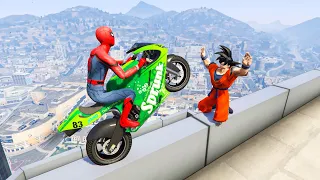 GTA 5 Spiderman stunt & Double Mega Ramps Challenge #3 (GTA V Spider-Man Wins ,Stunts & Fails )