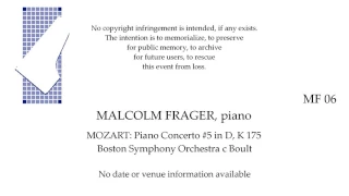 MALCOLM FRAGER Live  MOZART Piano Concerto #5 in D  K 175   BSO c Boult