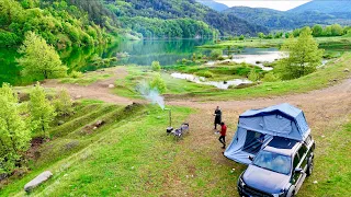 LAKE CAMPING UNDER HEAVY RAIN WITH DUPLEX TENT AND STOVE IN THE COMFORT OF HOME
