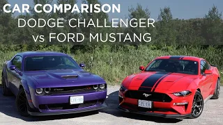 Ford Mustang GT vs Dodge Challenger Scat Pack | Car Comparison | Driving.ca