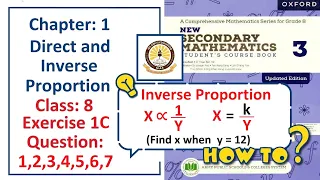 Exercise 1C Questions 1, 2, 3, 4, 5, 6, 7, 5 – (Inverse proportion)  Solution – APS Math Class 8.