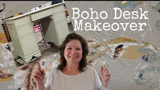 Vintage Desk to Boho using IOD Paint Inlays and Stamps Part 1