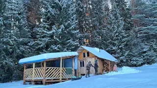 Log cabin warmed us on COLD NIGHTS (-20°C) - We cleared the snow, VISITED the LOG CABIN