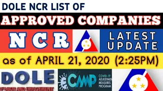 DOLE LIST OF APPROVED COMPANIES FOR THE 5K FINANCIAL ASSISTANCE OF WORKERS AS OF APRIL 21 (2:25PM)