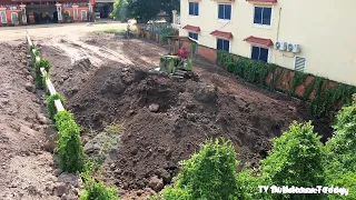 Amazing Action Bulldozer KOMASTU D20P With 5 Ton Truck Pushing Soil To Fill The Pit