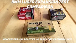 Ammo Expansion Test (Through Watermelons): 9mm Winchester USA Ready vs IMI Black Dot vs Federal HST