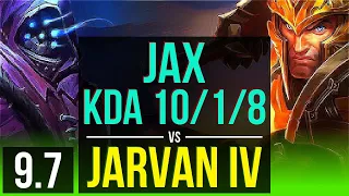 JAX vs JARVAN IV (JUNGLE) | KDA 10/1/8, 1100+ games, Legendary | Korea Diamond | v9.7